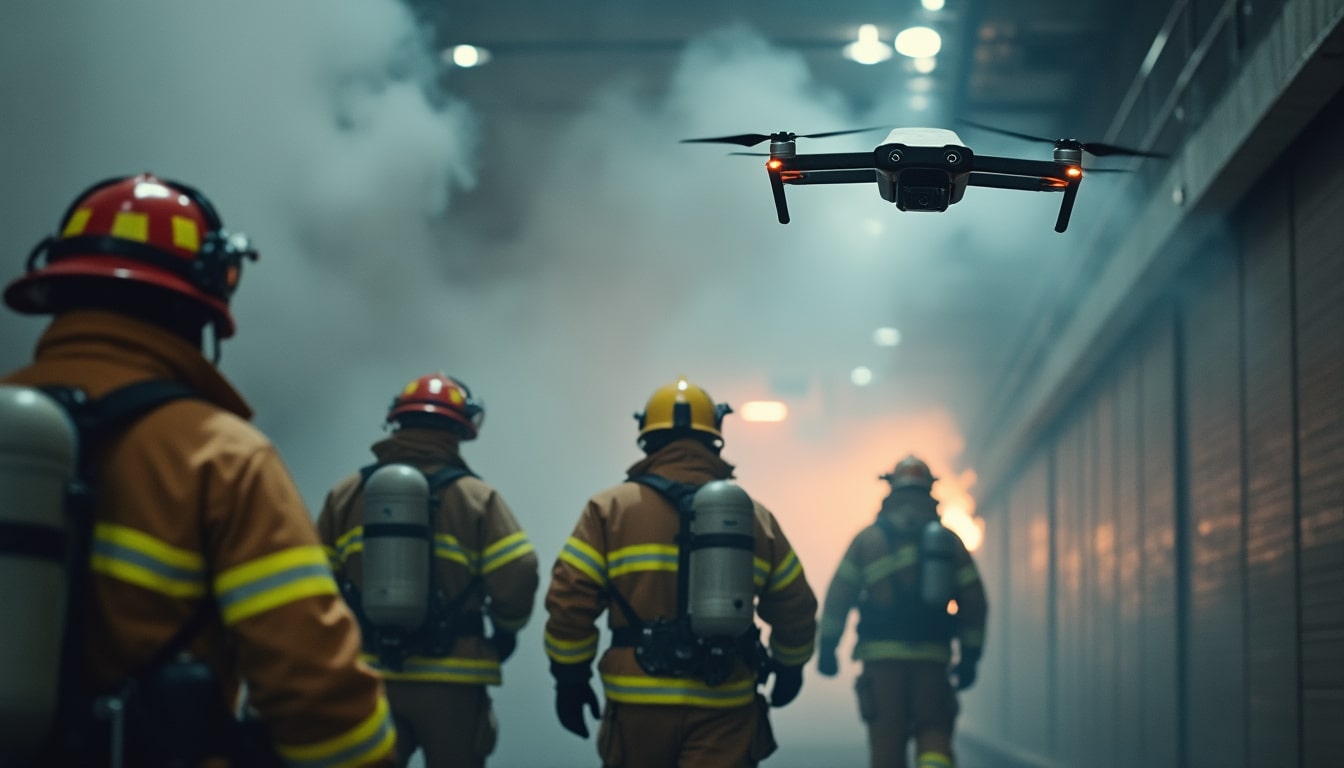 découvrez comment les drones de sécurité guident les équipes de pompiers dans les fumées afin d’améliorer leur orientation et leur protection.