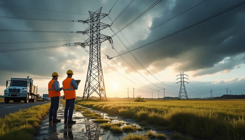 après une tempête, repérer les pylônes électriques tordus permet d’évaluer les dégâts et de réparer les réseaux en toute sécurité.